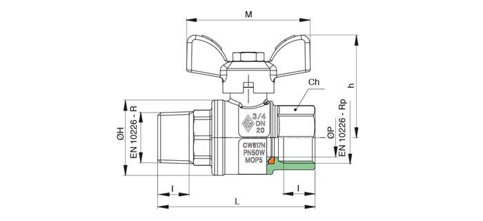 Valvola gas a sfera F/F con leva a farfalla