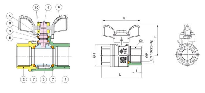 Valvola gas a sfera F/F con leva a farfalla