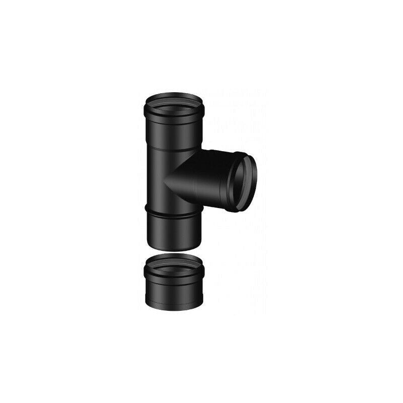 TEE RIDOTTO 90° FFM 100 - 80 F - FUMISTERIA MONOPARETE ACCIAIO AL CARBONIO SMALTATO NERO