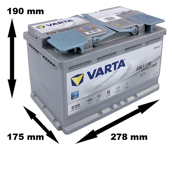 Batteria Varta E39 Start&Stop Silver Dynamic AGM E39 - 570901076 Per Auto e Barche
