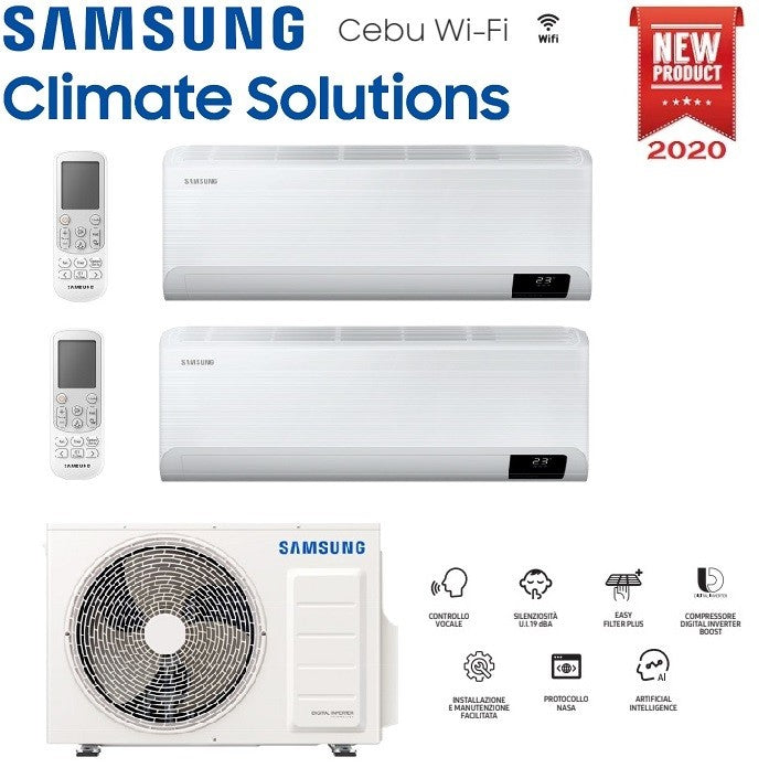 Condizionatore Climatizzatore Samsung Dual Split Inverter Cebu Wi-Fi R-32 9000+12000 BTU Con AJ050TXJ2KG/EU