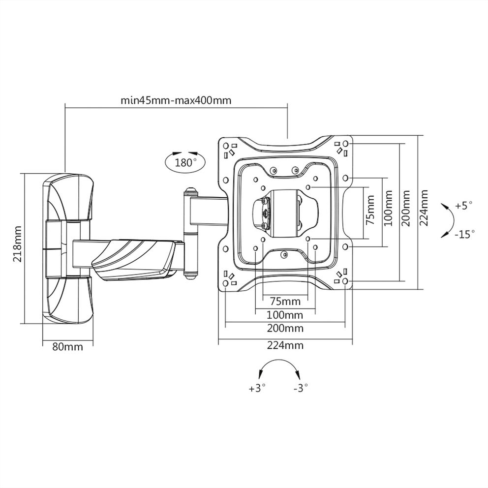 Supporto Monitor TV Parete (25 Kg) VESA 200 x 200 VALUE 3 Snodi Black ITB RO17 99 1143