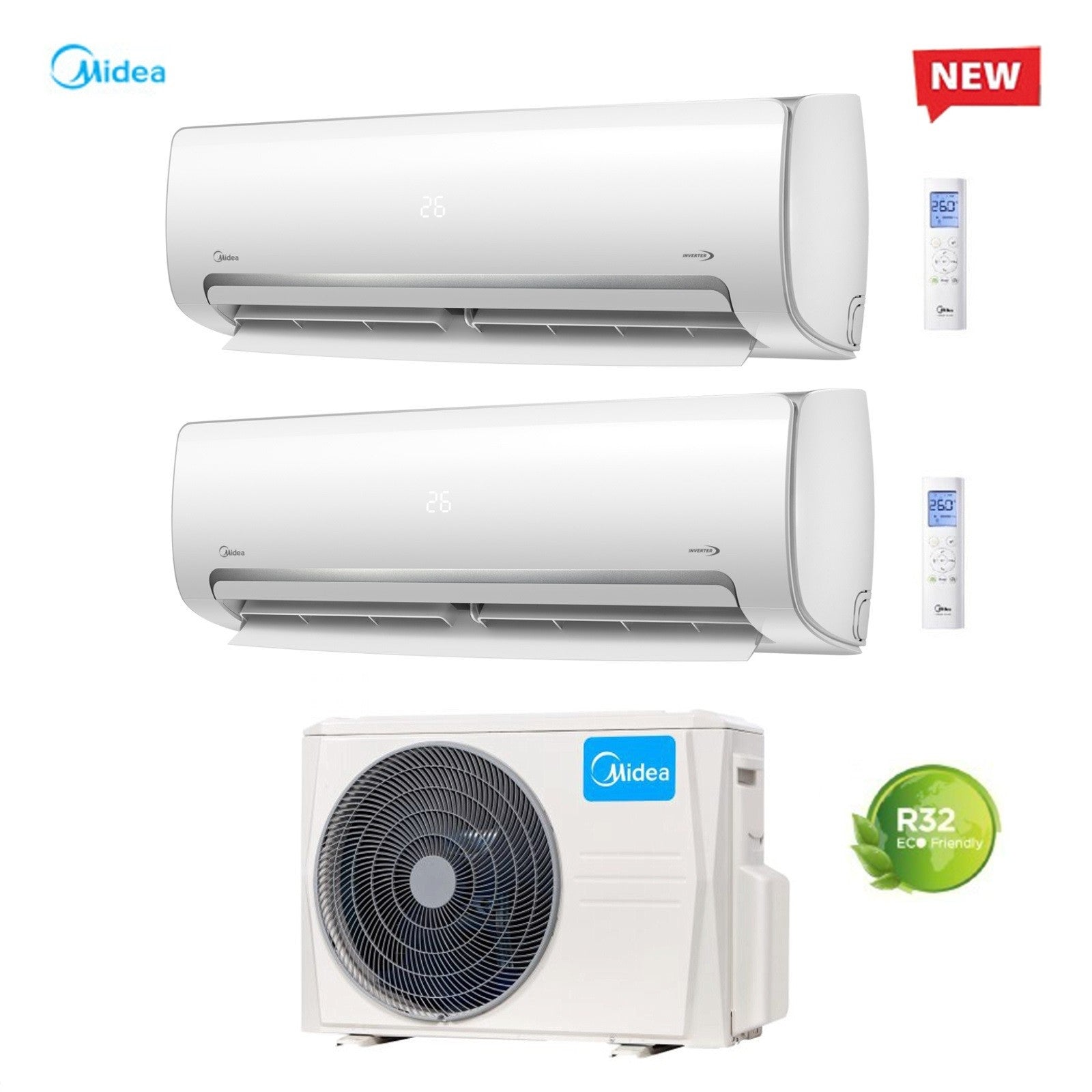 Condizionatore Climatizzatore Midea Dual Split Inverter Serie Prime R-32 9000+12000 Con M2OG-14HFN8-Q