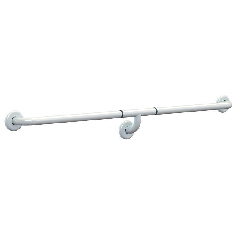 Corrimano lineare in acciaio inox laccato bianco con supporto centrale ø 3.2 cm