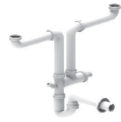 SIFONE A "U" AUTOPULENTE SALVASPAZIO PER LAVELLI A 2 VASCHE O A 1 VASCA E MEZZA ATTACCO 1" 1/2