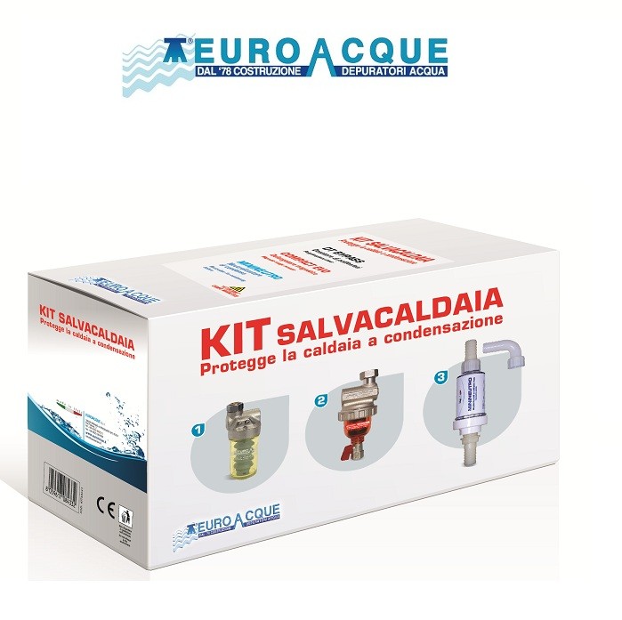 Euroacque Kit Salvacaldaia Con Defangatore Filtro Magnetico + Dosatore Polifosfati + Neutralizzatore Condensa