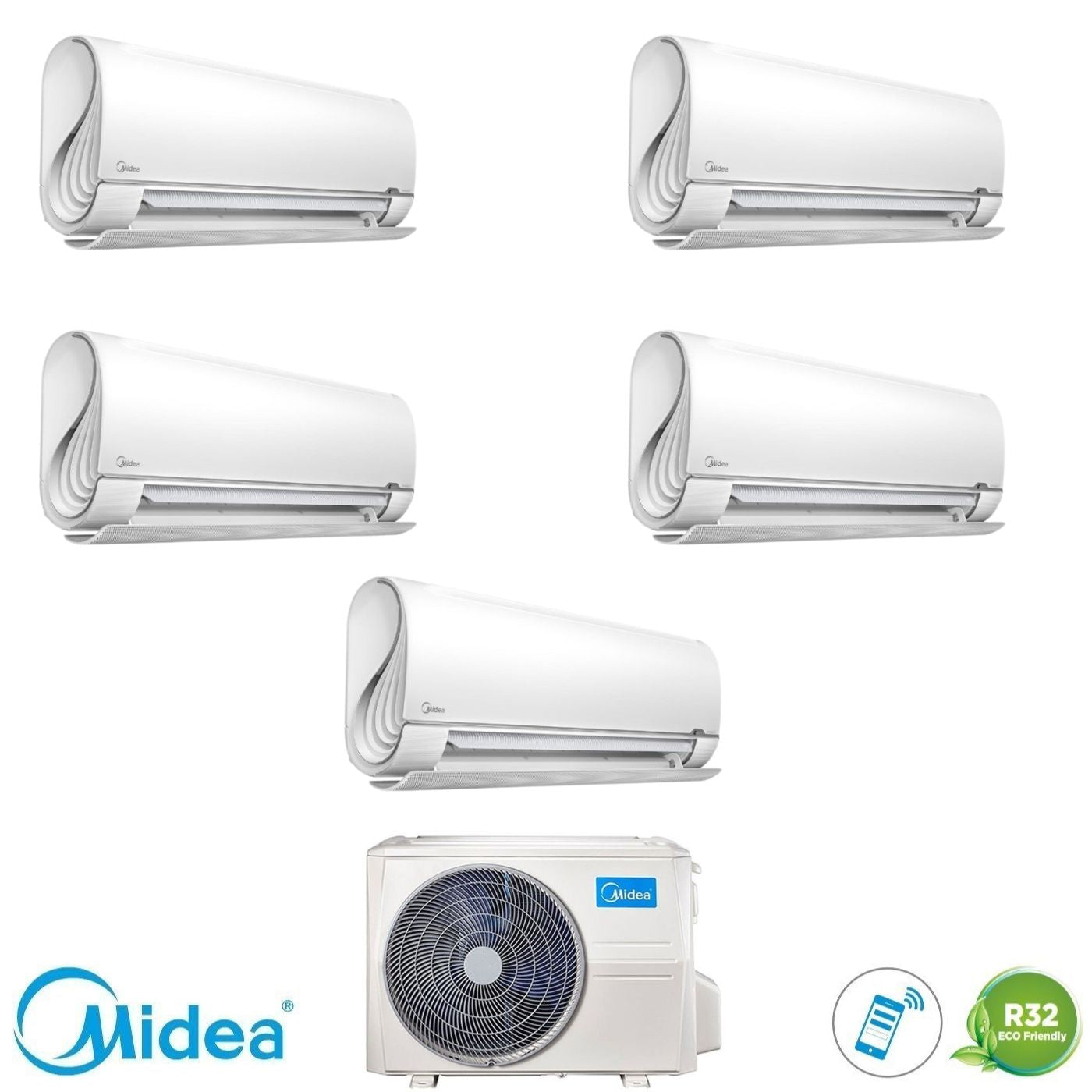 Condizionatore Climatizzatore Midea Penta Split Inverter Breezeless+ R32 Wi-Fi 9000+9000+9000+9000+12000 Con M5OE-42HFN8-Q