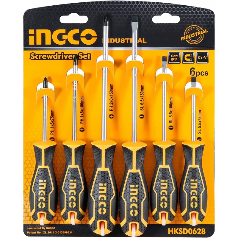 INGCO Assortimento di 6 Giraviti Con Impronta ad Intaglio e Croce