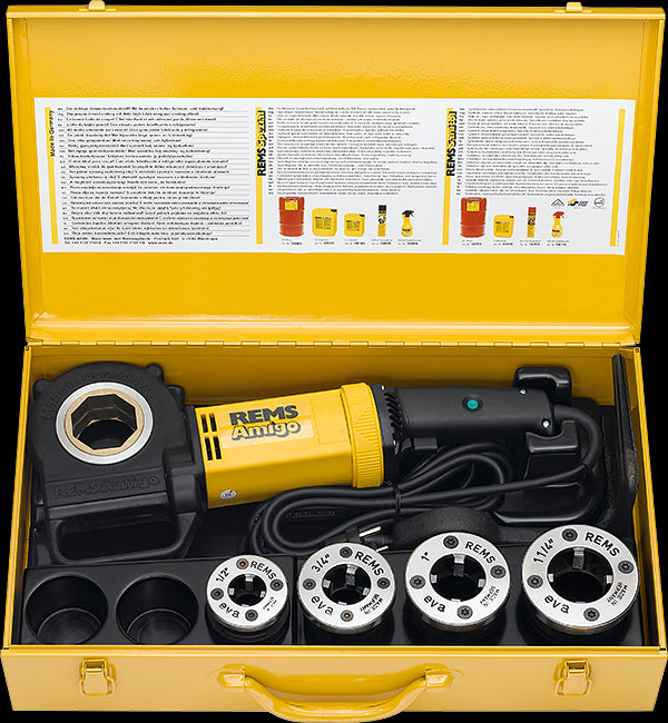 Filiera Elettrica Rems AMIGO 1200 W Con Bussole a Cambio Rapido in Cassetta Metallica da 1/2 a 1"1/4