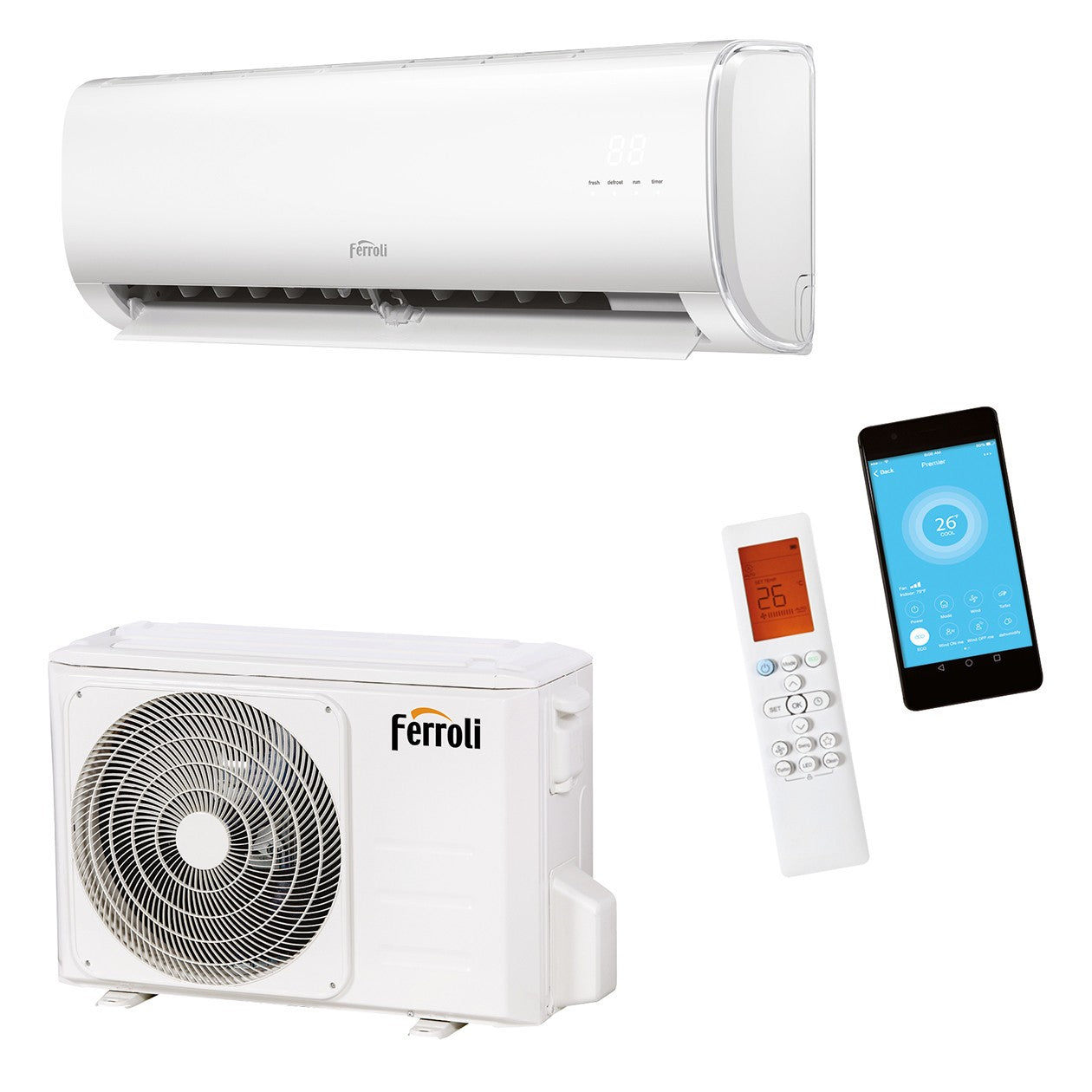 Condizionatore Climatizzatore Ferroli Monosplit Inverter R-32 Serie Ambra S 12000 BTU Wi-Fi Integrato