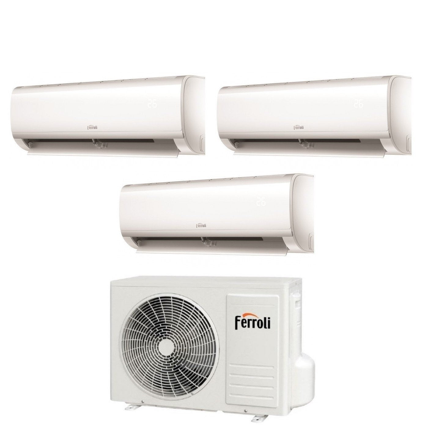 Condizionatore Climatizzatore Ferroli Trial Split Inverter R-32 Serie Ambra M 9000+9000+12000 BTU Wi-Fi Con 2CP001BF 21-3