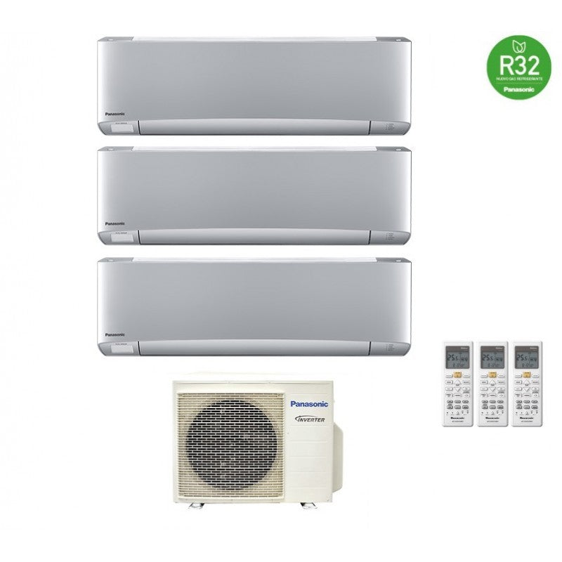 Condizionatore Panasonic trial split inverter Etherea Silver R-32 Wi-Fi con Econavi 12000+12000+12000 Con CU-3Z68TBE