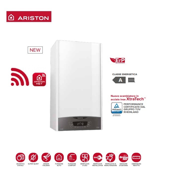 Caldaia A Condensazione Ariston Genus One+ Net 30 KW Metano Cod. 3301775 Wi-Fi Incluso - Completa Dì Kit Per Scarico Fumi