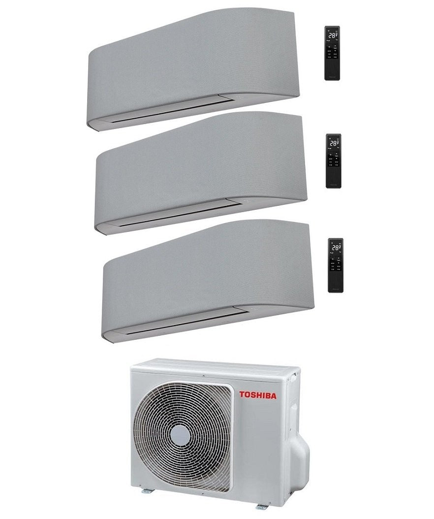 Condizionatore Climatizzatore Toshiba Trial Split Haori Grigio 10000+10000+13000 BTU R-32 Wi-Fi Integrato Con RAS-3M18U2AVG-E