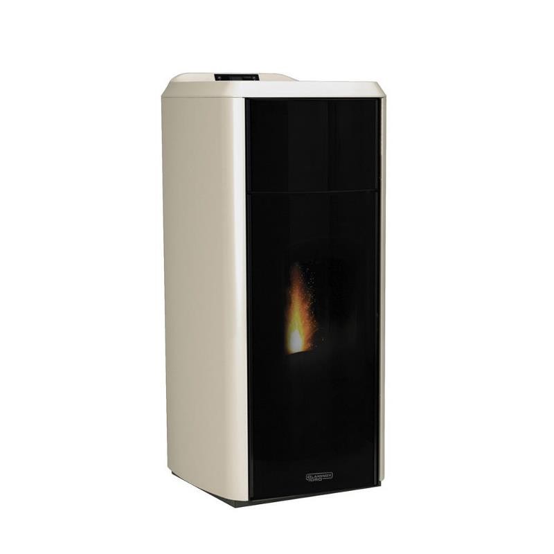 Termostufa a Pellet Laminox Idro Modello Carlotta Idro Lux Black Line 24 Kw Display Touch Colore Bianco