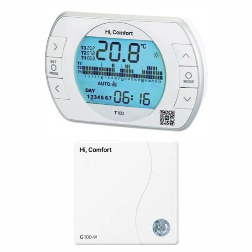 Cronotermostato Riello Modello Hi, Comfort T100 Wi-Fi 20193354 Cronotermostato Universale e Modulo per Accesso a Internet