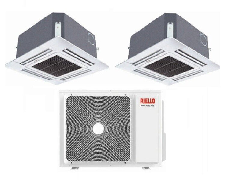 Condizionatore Climatizzatore Riello Dual Split a Cassetta SET AMK P R-32 9000+12000 BTU Con MULTI 250 PI