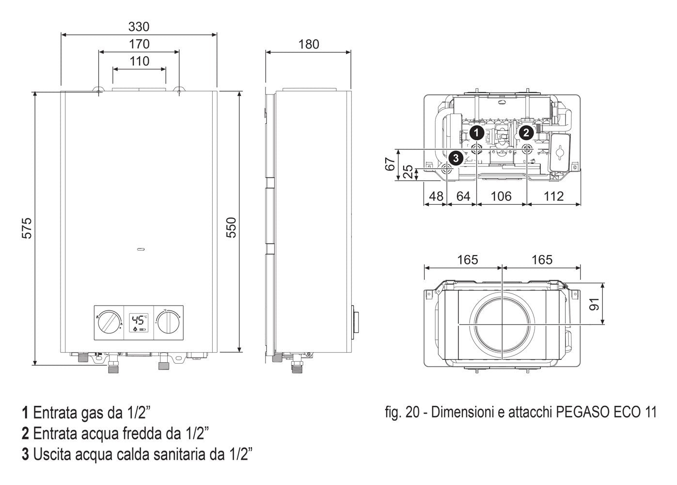Scaldabagno a Gas Ferroli Modello Pegaso Eco 11 Lt Metano Camera Aperta Cod. GCC1MKAA - Low Nox