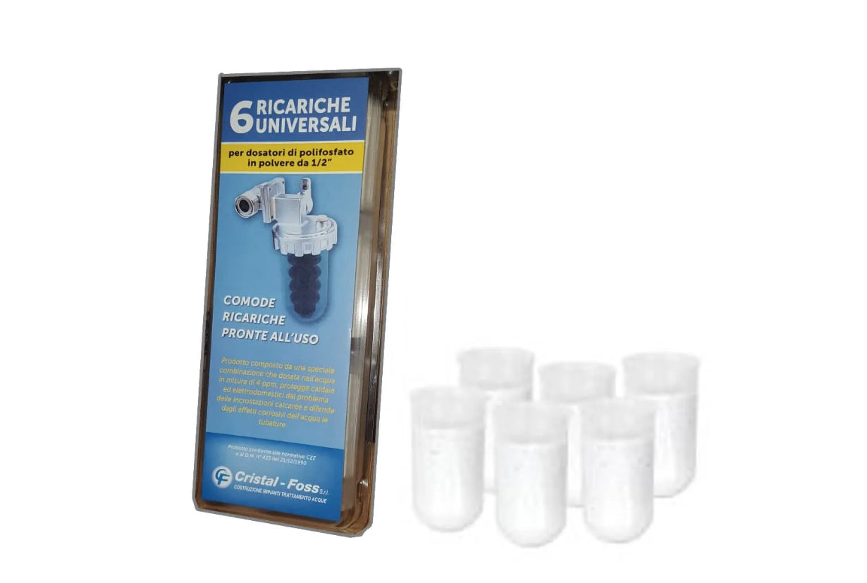 Confezione di 6 Cartucce Cristal-Foss Ricariche per Dosatore di Polifosfato da 1/2"