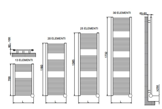Cordivari scaldasalviette elettrico Lisa 22 cromato con termostato ambiente digitale Varie Misure