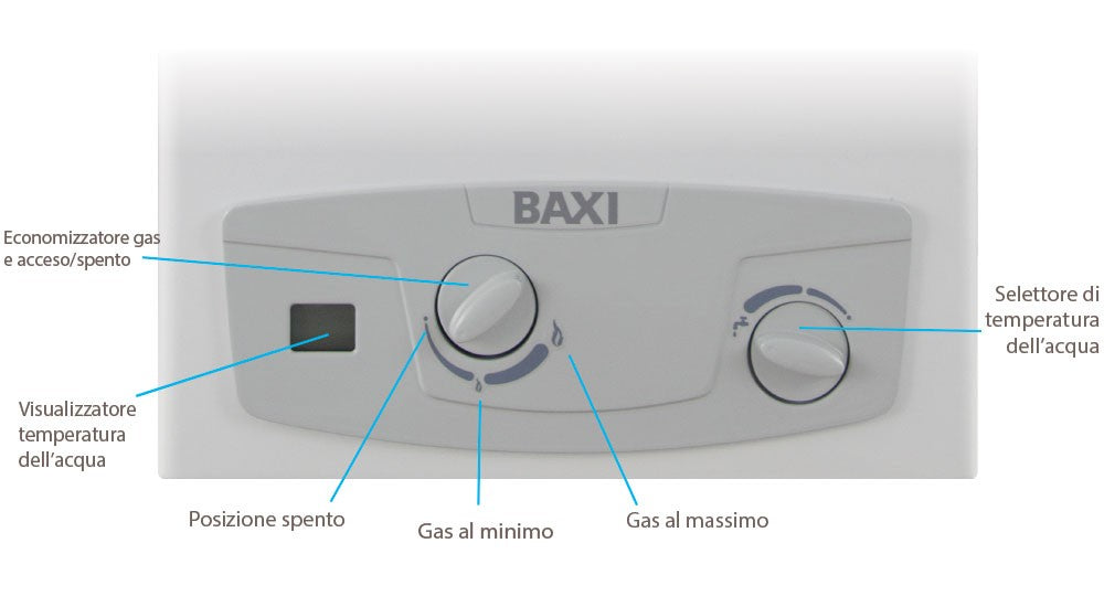 Scaldabagno a gas istantaneo camera aperta Baxi Acquaprojet + Blue 11i GPL - Cod. A7698571