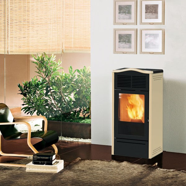 Stufa a Pellet Italiana Camini Ad Aria Modello Pira 7 Kw 65 Mq Colore Beige