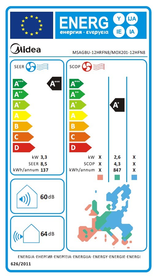 Condizionatore Climatizzatore Midea Monosplit Inverter Xtreme PRO R32 Wi-Fi 12000 BTU MSAGBU-12HRFN8