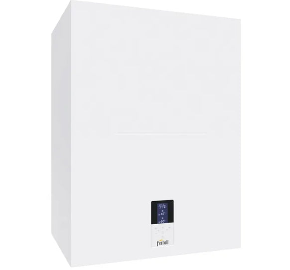 Caldaia a Condensazione Ferroli Modello BLUEHELIX HITECH RRT 28 K 50 Con Bollitore 50 Litri Metano/GPL 28 kW Cod. 0T4T4AWA - Completa di Kit Scarico Fumi