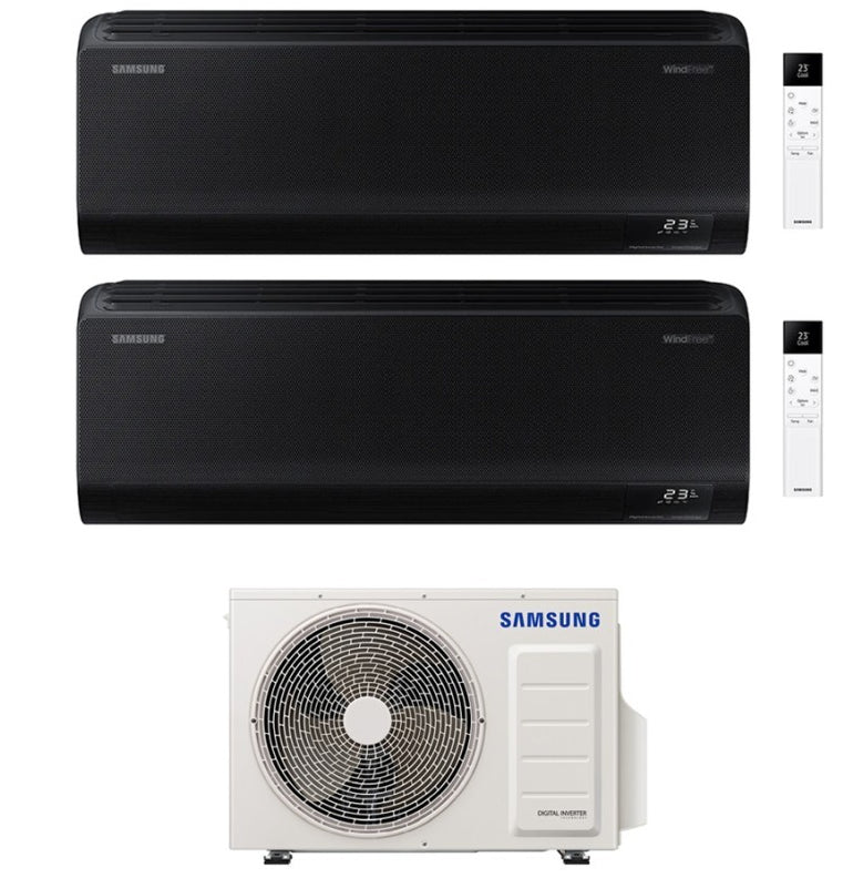 Condizionatore Climatizzatore Samsung Dual Split Inverter Windfree Black R-32 12000+12000 BTU Con AJ050TXJ2KG/EU Wi-Fi Integrato