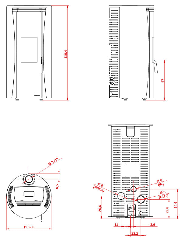 Stufa a Pellet ad Aria Palazzetti Ecofire Vivi TC US 6 Kw - Vari Colori
