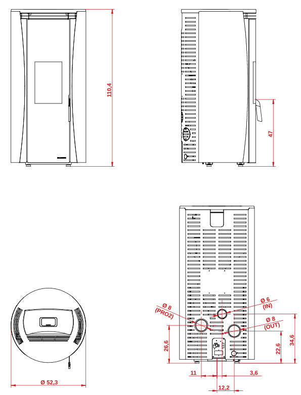 Stufa a Pellet ad Aria Palazzetti Ecofire Vivi TC 9 Kw - Vari Colori