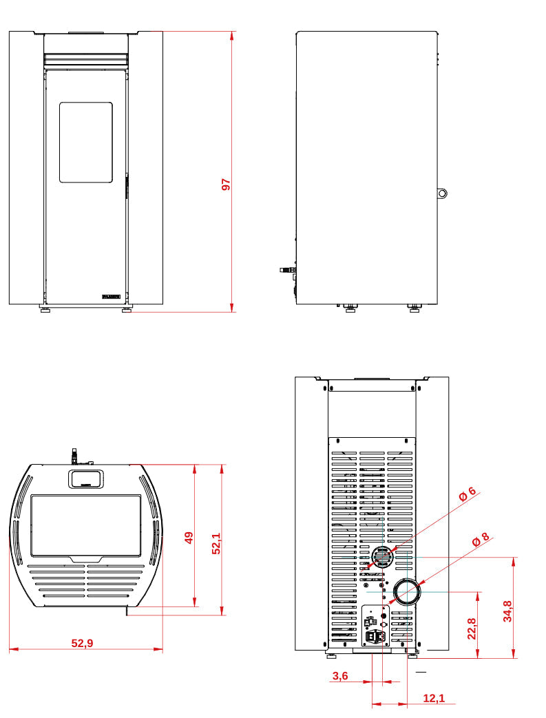 Stufa a Pellet ad Aria Palazzetti Ecofire Flo TC 9 Kw - Vari Colori