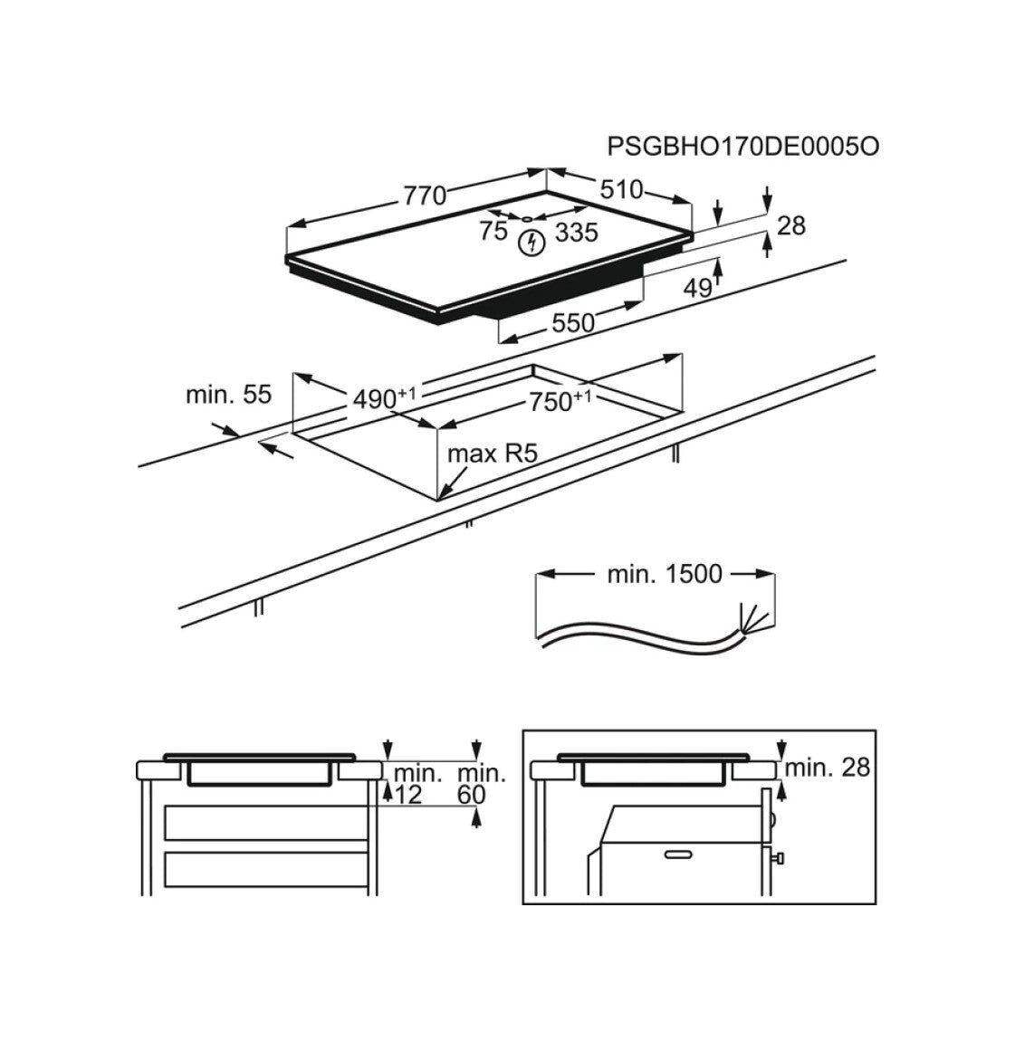 Piano Cottura a Induzione Da Incasso AEG IKB84443IB Nero 80 cm 4 Zone