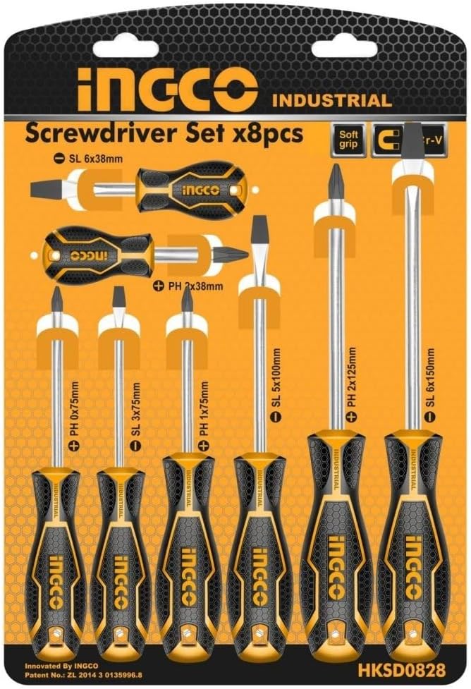 INGCO Assortimento di 8 Giraviti Con Impronta ad Intaglio e Croce