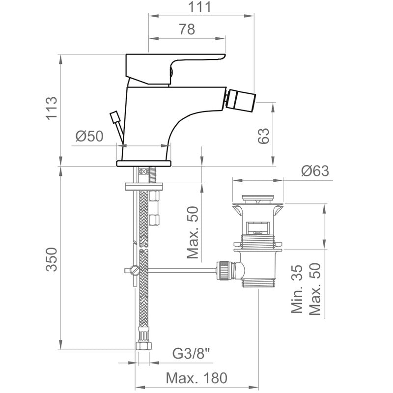 Miscelatore Bidet Con Scarico Ercos/Ponsi Serie ECOSTYLE