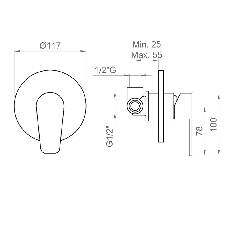 Miscelatore Incasso Doccia 1 Via COMPLETO Ercos/Ponsi Serie ECOSTYLE