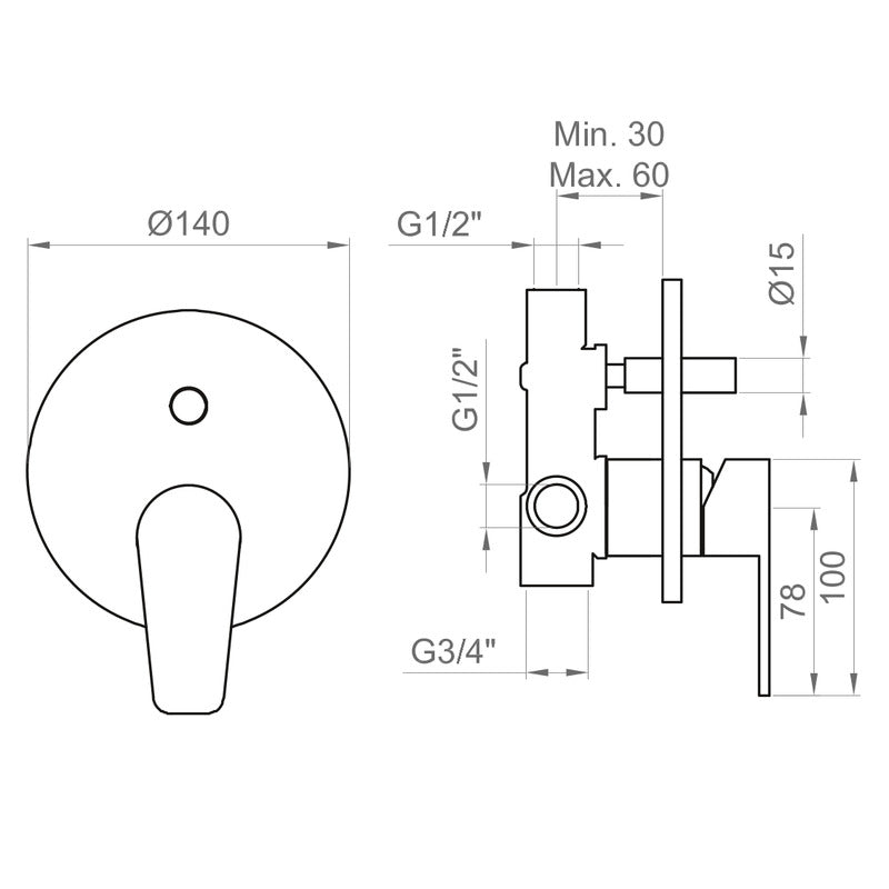 Miscelatore Incasso Doccia 2 Vie COMPLETO Ercos/Ponsi Serie ECOSTYLE
