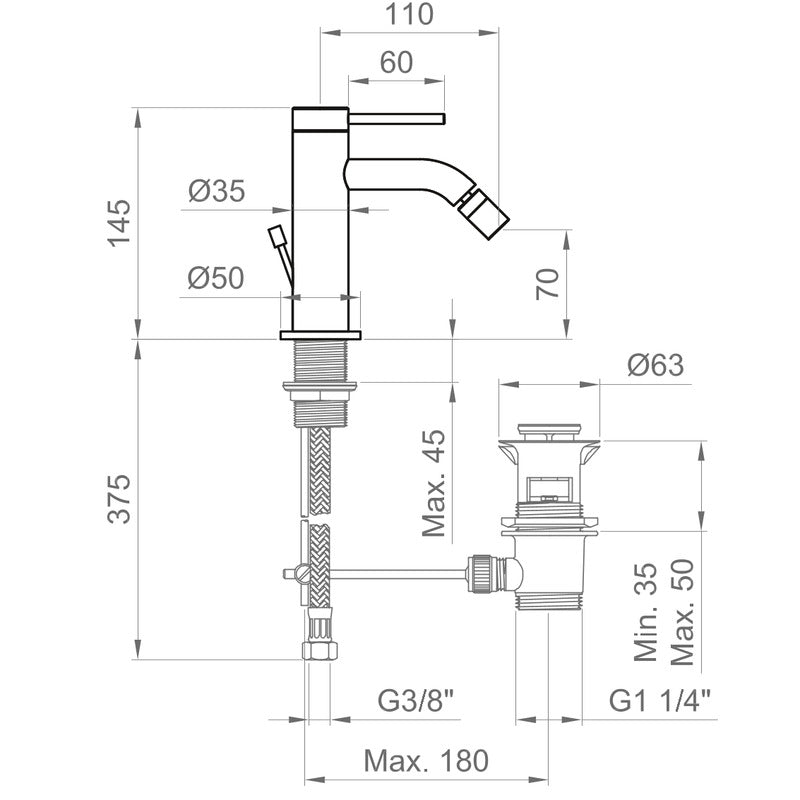 Miscelatore Bidet Con Piletta Di Scarico - Aeratore Orientabile Ercos/Ponsi Serie VIKTOR
