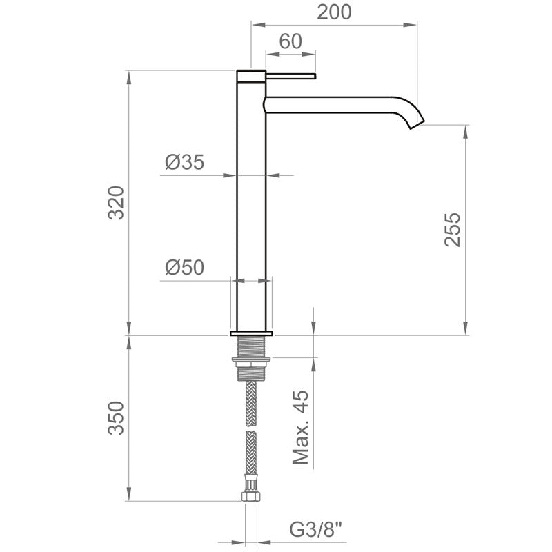 Miscelatore Lavabo Alto Senza Piletta di Scarico Ercos/Ponsi Serie VIKTOR