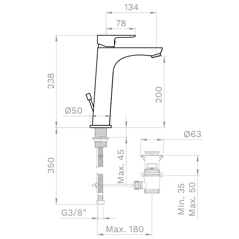 Miscelatore Lavabo Alto Con Scarico Ercos/Ponsi Serie ECOSTYLE