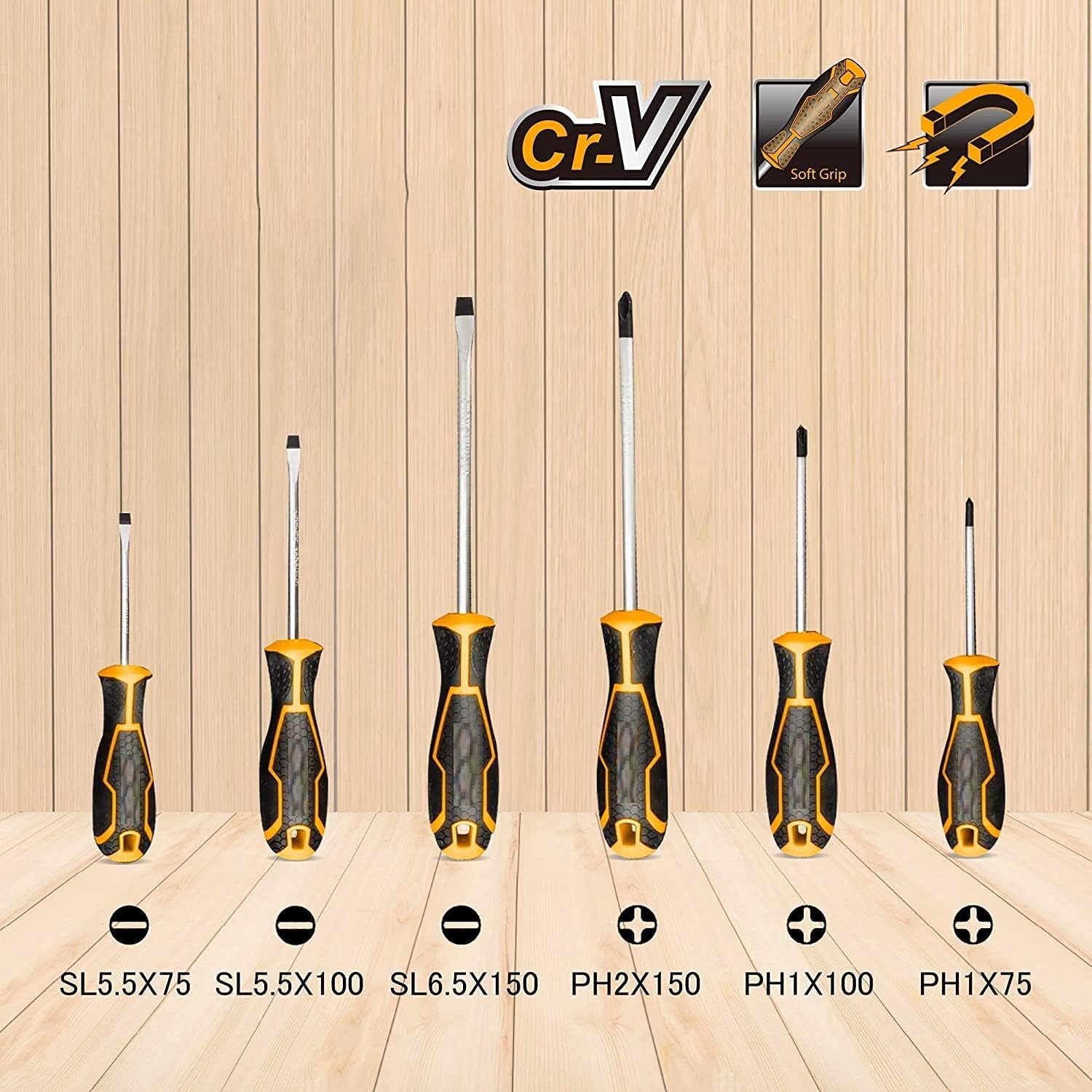 INGCO Assortimento di 6 Giraviti Con Impronta ad Intaglio e Croce