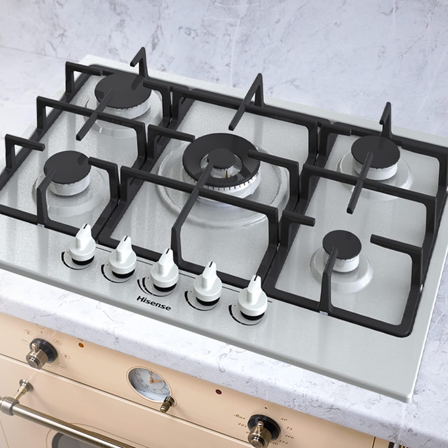 Piano Cottura a Gas Da Incasso Hisense GM973XF 90 cm Inox 5 Zone Griglie In Ghisa