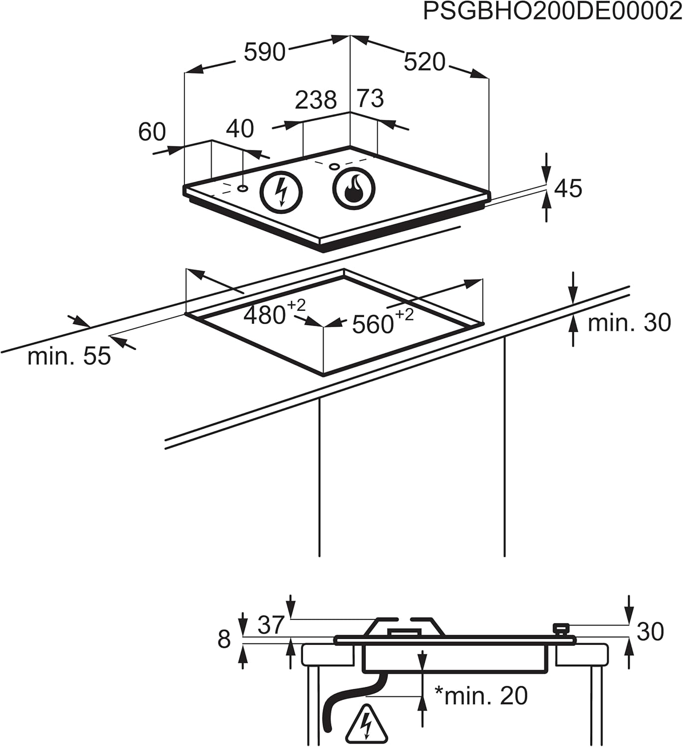 Piano Cottura a Gas Da Incasso Gas on Glass Electrolux EGG64272K Nero 60 cm 4 Fornello(i)