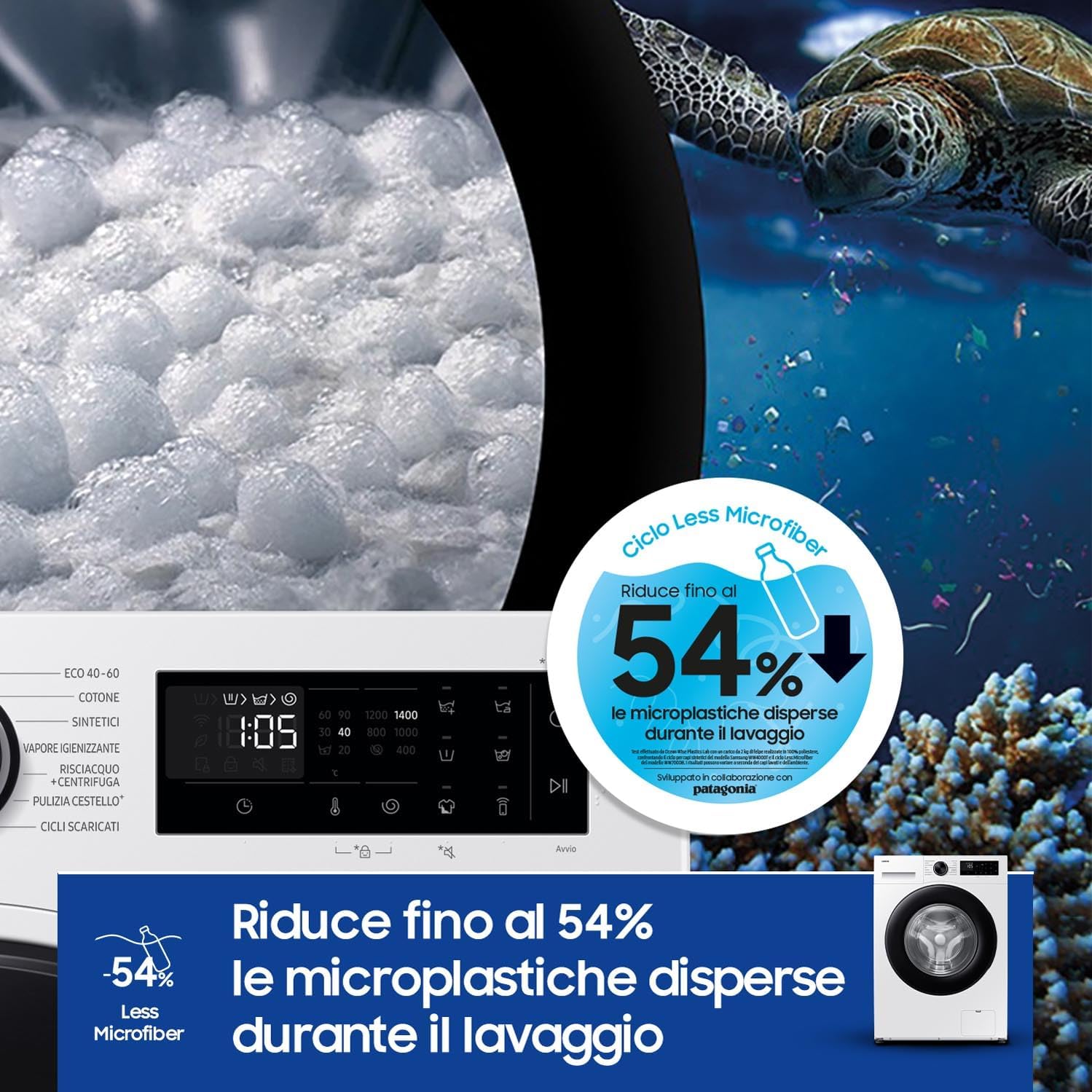 Lavatrice Libera Installazione Carico Frontale Samsung Crystal Clean Slim WW90DG5G34AEET 9 Kg 1400 Giri/Min Classe A