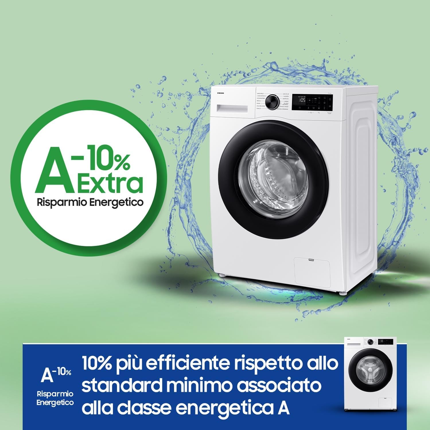Lavatrice Libera Installazione Carico Frontale Samsung Crystal Clean Slim WW90DG5G34AEET 9 Kg 1400 Giri/Min Classe A
