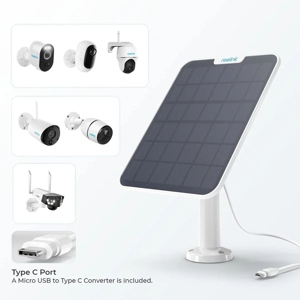 Pannello Solare 6W USB-C Reolink per Telecamera a Batteria da Esterno