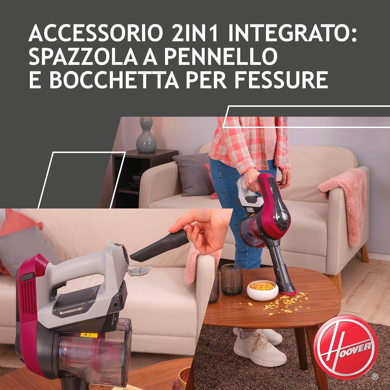 Scopa Elettrica Senza Filo Hoover HF110P 011 170W 0,9 Litri Magenta