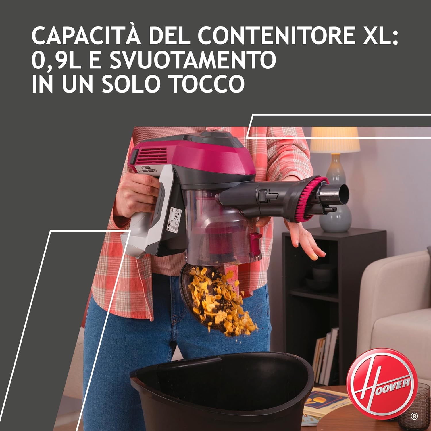 Scopa Elettrica Senza Filo Hoover HF110P 011 170W 0,9 Litri Magenta