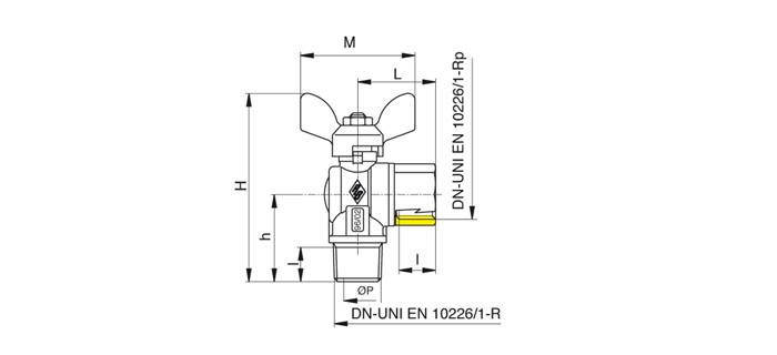 Rubinetto angolo a gas M/F con leva a farfalla 1/2"