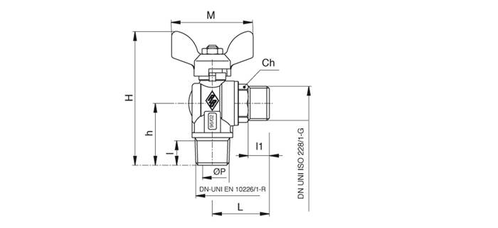 Rubinetto angolo a gas M/F con leva a farfalla 1/2"